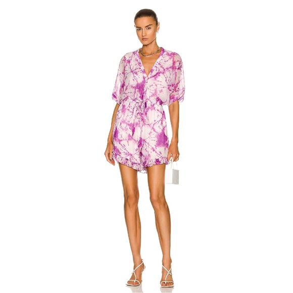 Rocco Sand Short Sleeve Ava Romper Tie Dye Womens Size Medium New Purple White - Picture 1 of 16